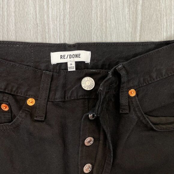 Re/Done 70s Stove Pipe High Rise Straight Leg Rigid Button Fly Jeans Black 26 - Picture 6 of 12